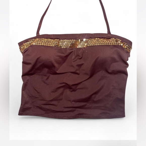 Brown Swim Top With Gold Sequins - Picture 2 of 8